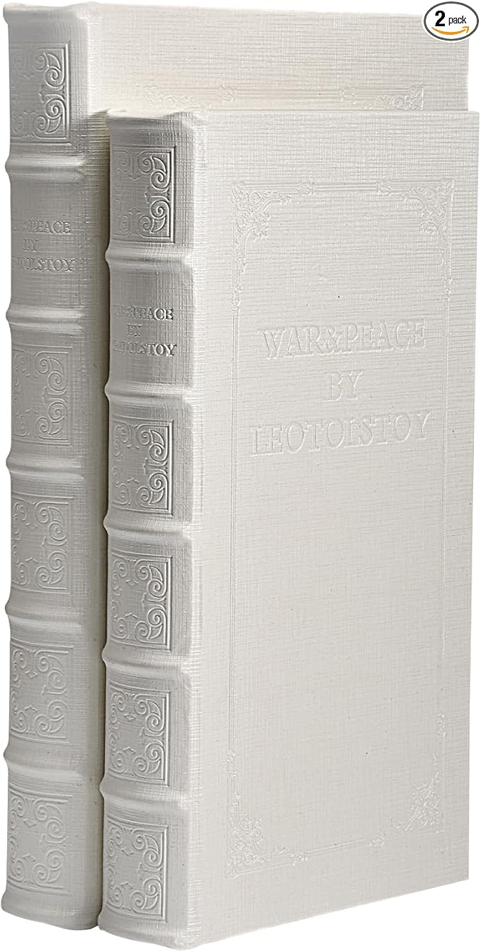 Decorative Books with White Faux Leather,Decorative Book Box for Home Decor, Display,Coffee Table Books Decor,Hotel Home Bookshelf Décor Book (YD-C104 L+S)