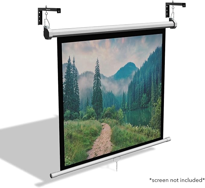Mount-It! Projector Screen Wall Mount L-Brackets - Extra Large Wall and Ceiling Hanging Bracket for Home Projector and Movie Screens, 12 inch Mounting Hooks, 1 Pair, Black, 66 Lb Each Capacity