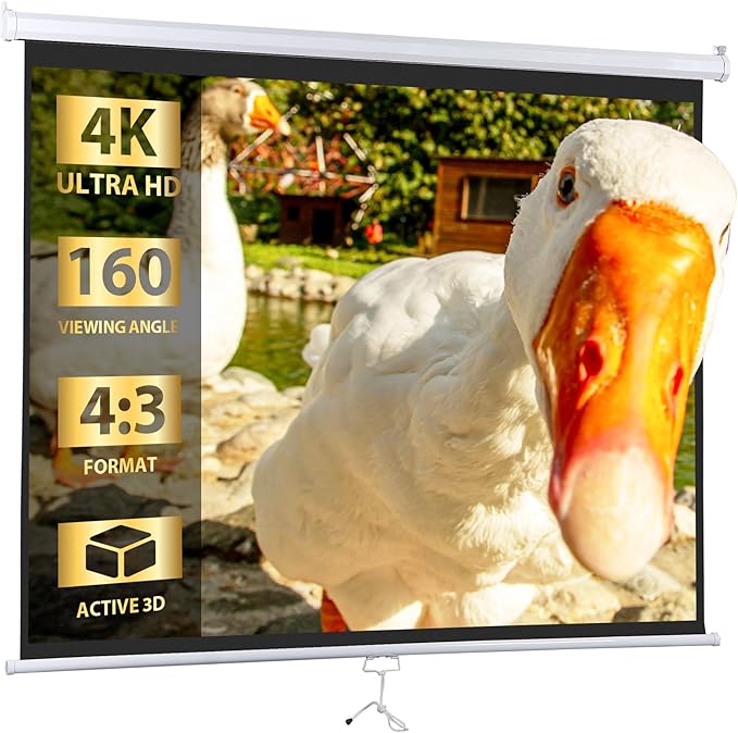 SUPER DEAL 72'' 4:3 HD Projection Screen Foldable Anti-Crease Portable Projector Movie Screen Manual Pull Down for Home Theater Presentation Education Outdoor Indoor Public Display, White