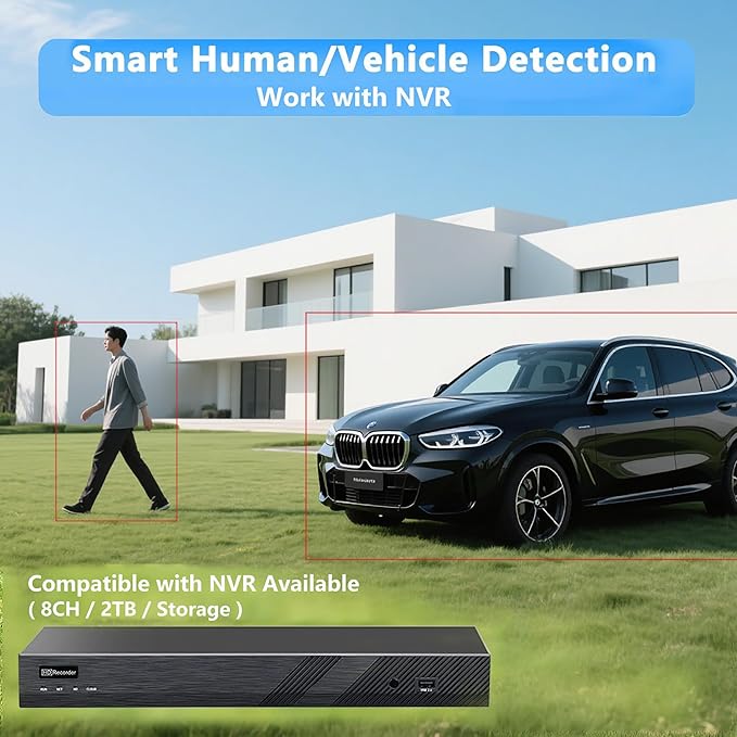Real HD 4K 8MP Turret POE IP Camera Outdoor, 2.8mm 105° Viewing Angle, Smart IR and White Light Night Vision, Metal Casing Waterproof IP67, Support 512Gb SD Card(NOT Included)