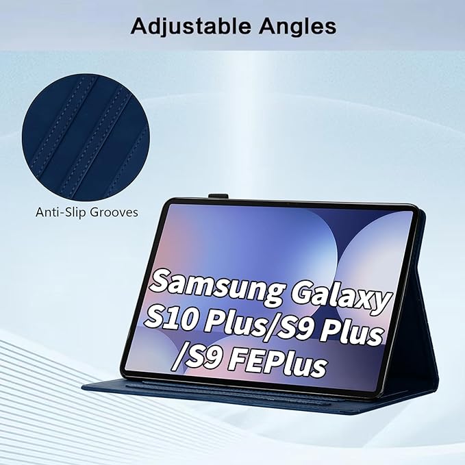 Case for Samsung Galaxy Tab S10 Plus 2024/ S9 FE Plus 5G 12.4 Inch 2023, Multi-Angle Viewing Smart Stand with Pocket Auto Wake/Sleep PU Leather Tablet Cases Flip Folio Cover Blue