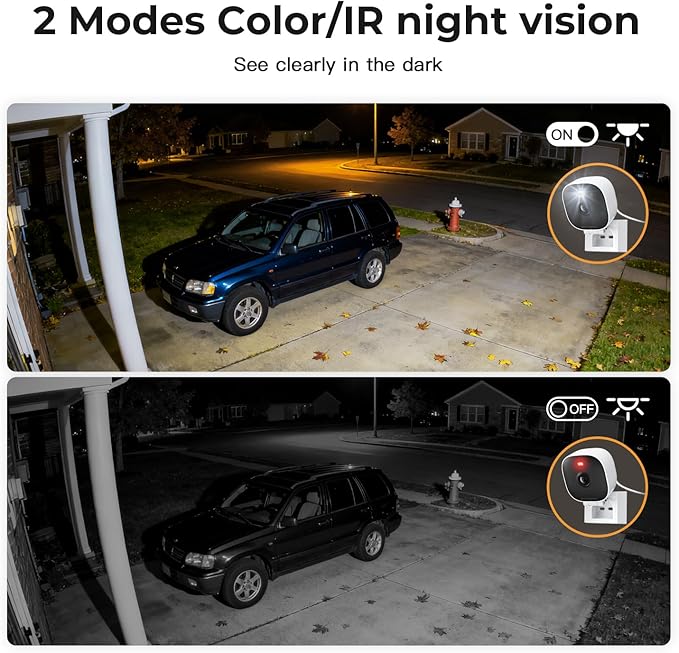 2K Cameras for Home Security,Indoor/Outdoor for Baby/Elder/Pet Monitoring with Phone app,Wired Plug&Play,Color Night Vision,2-Way Audio&24/7 Recording ,Support 128G Card Storage ( Not Included)