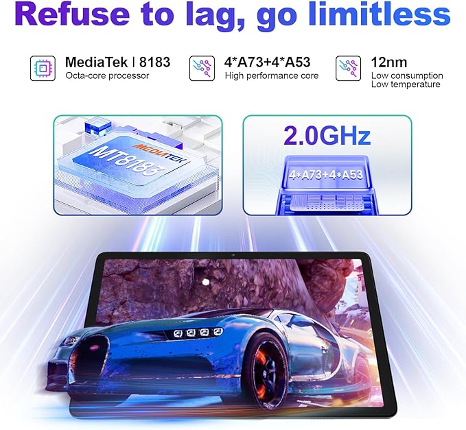 kinstone 10.1" Android Tablet, 6GB RAM 128GB ROM, Fast Octa-Core, Dual-Band 2.4G/5G Wi-Fi, Bluetooth 5.0, HD IPS Display, Ideal for Study, Office-Entertainment, Grey