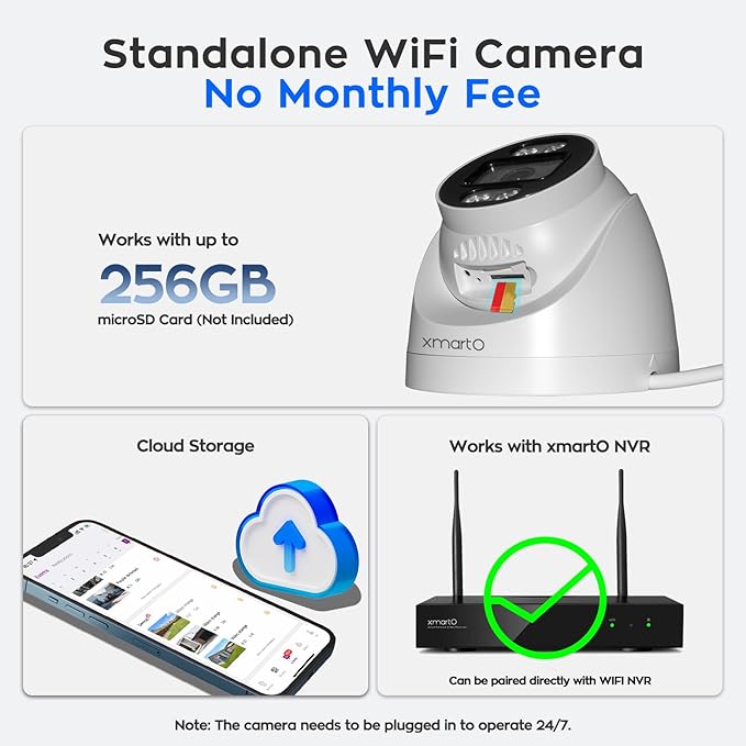 xmartO 16CH 8 Pcs Home Security Camera Kit, 4 * Dual-Image Wide FOV Security Camera and 4 * 2K HD Dome Camera, 2-Way Audio, Night Vision, 24/7 Surveillance Camera, No Monthly Fee(Include 500GB HDD