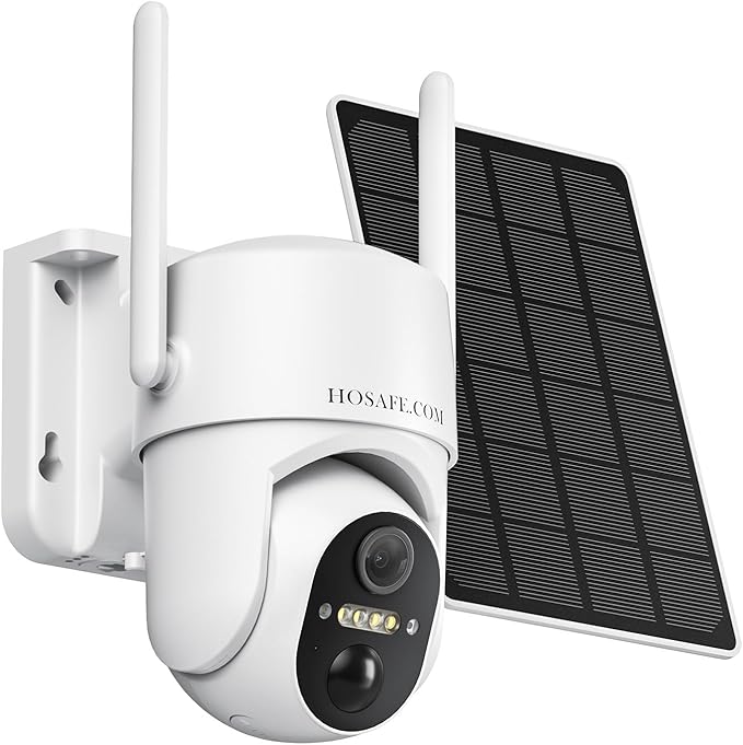 HOSAFE.COM Cameras for Home Security Outdoor, WiFi Outdoor Camera Wireless, Solar Security Cameras Wireless Outdoor, 360 PTZ, PIR Sensor, 2K HD Color Night Vision, 2-Way Talk, IP66 Waterproof