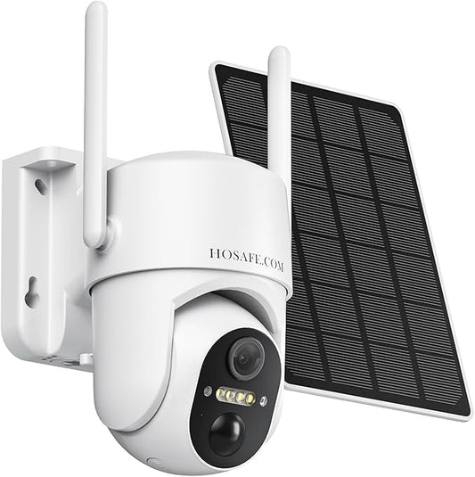 HOSAFE.COM Cameras for Home Security Outdoor, WiFi Outdoor Camera Wireless, Solar Security Cameras Wireless Outdoor, 360 PTZ, PIR Sensor, 2K HD Color Night Vision, 2-Way Talk, IP66 Waterproof