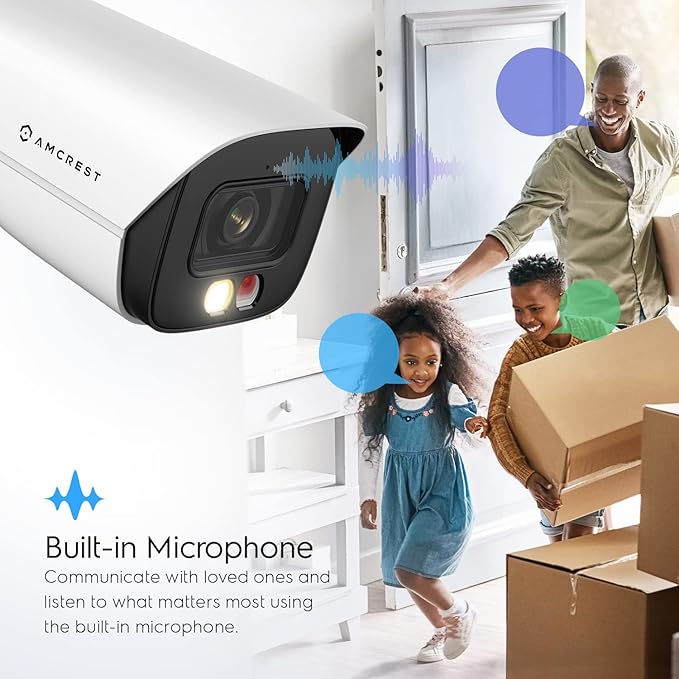 Amcrest 5MP IP PoE AI Camera w/ 49ft Color Night Vision, Security Outdoor Bullet Camera, Built-in Microphone, Human & Vehicle Detection, Active Deterrent, 129° FOV, 5MP@20fps IP5M-B1276EW-AI (White)