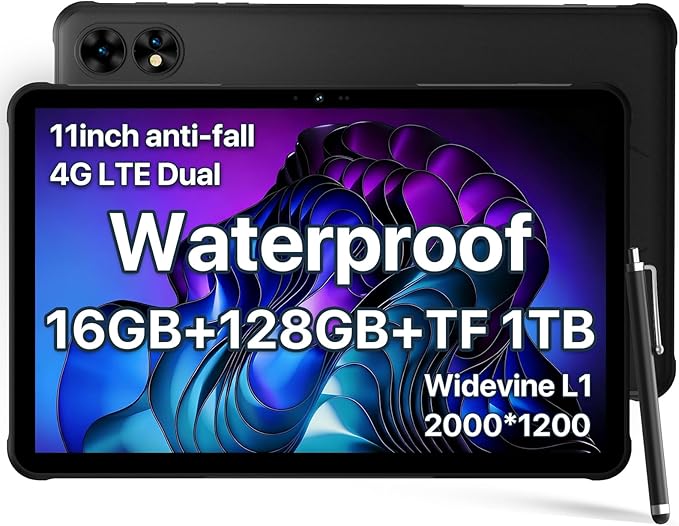 UMIDIGI 2K 11inch Rugged Tablet Android,Active T1 Octa-core 16GB RAM+128GB ROM,10000mAh,16+16+8MP Camera Waterproof Tablet with SIM Card Slot Unlocked/Stylus Pen/4G LTE/WiFi-5/BT 5.0/GPS,Warranty