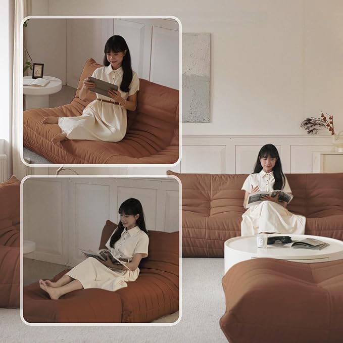 Luxury Sofa Couch Chair, Lazy Floor Seating, Fireside Bean Bag Chair, Ergonomic Tatami Sofa Lounger for Living Room, Bedroom, Office, Loveseat, Brown