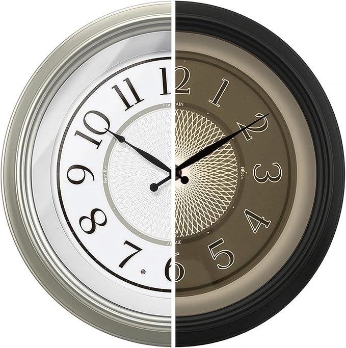 18" Large Galaxy Luminous Atomic Clock with Night Light, Lighted Wall Clocks for Bedroom or Livng Room Decor,Morning Silver Finish,House Warming Gifts New Home