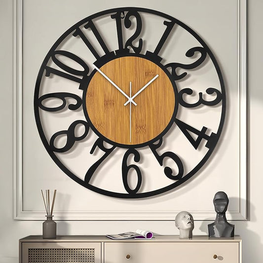 LEIKE Large Wall Clocks,Silent,Non Ticking,Battery Operated Rustic Round Modern Big Wood Wall Clock for Living Room, Bedroom,Kitchen,Farmhouse,Office,Home Decor