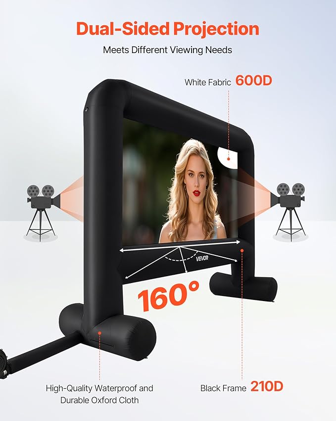 VEVOR 16FT Inflatable Movie Screen Outdoor, Inflatable Projector Screen with Portable Storage Bag, 16:9 Easy Set Up Movie Projection for Outdoor Backyard, Home Theater, Theme Party