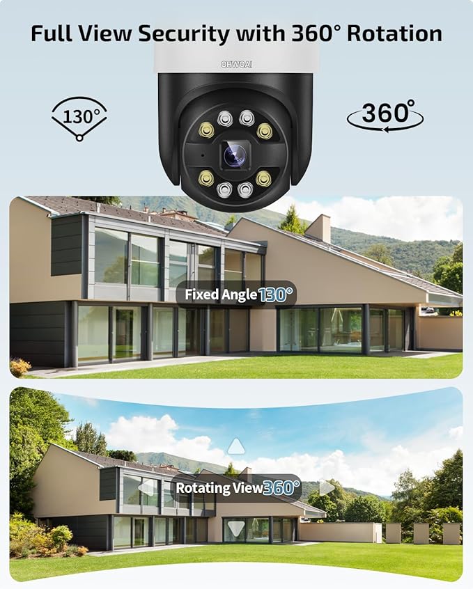 OHWOAI 《2-Way Audio & Smart Auto Tracking》4K Outdoor Wired Security Camera System,360 Degrees Security PTZ IP Cameras,Surveillance Video Equipment, Surveillance DVR Kits