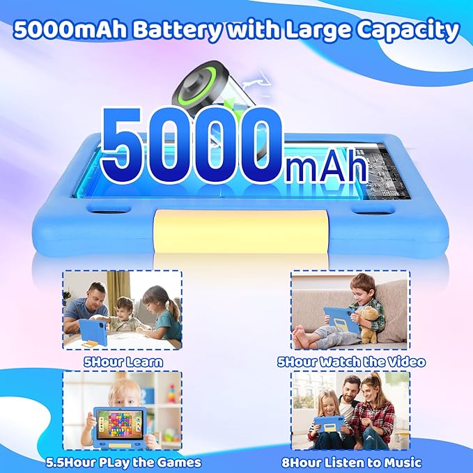 Gleeso Kids Tablet, Android 15 Tablet for Kids 10 inch Octa-Core with Case, 128GB 1TB TF Card Expandable for Toddler Children, Parental Control, Dual Camera, WiFi,Gift（Blue）