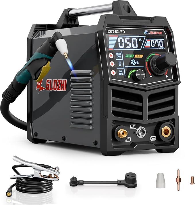 GZ GUOZHI Plasma Cutter, 50Amp 110/220V Dual Voltage IGBT Inverter Plasma Cutting Machine, [Pilot Arc][Large LED Display][Air Sensor] 1/4" Clean Cut 3/4" Max Cut, 2T/4T for Beginners DIY