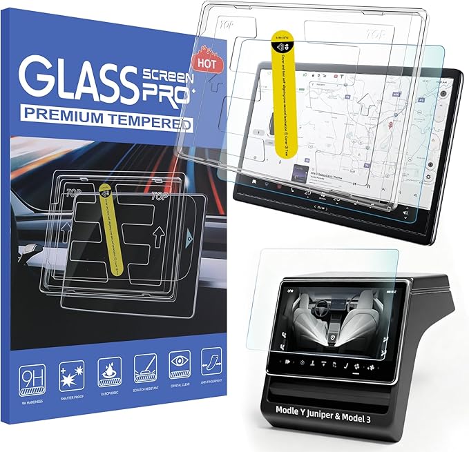 OZPYKAE 2 Pcs/Set Screen Protector for Tesla Model Y Juniper & Model 3 (2024~2026),15.4 Inch No Glare & Fingerprint Matte Tempered Glass Protector for Model 3 /New Model Y Juniper Accessories With Installed Kit