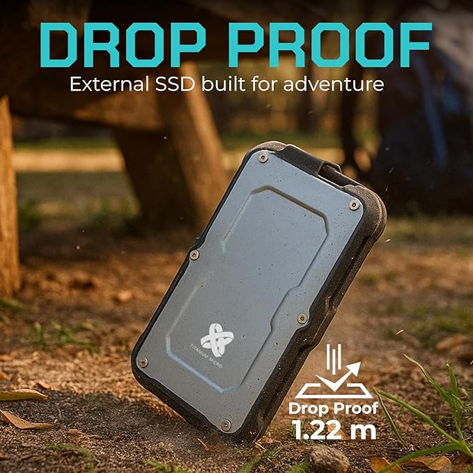 Titanium Micro 240GB External SSD, Titanium One Portable SSD - Up to 500MB/s, USB 3.2 Gen 2 USB-C USBA, Rugged IP66 Water Drop Resistance, External Solid State Drive Storage for PC Mac Smartphone