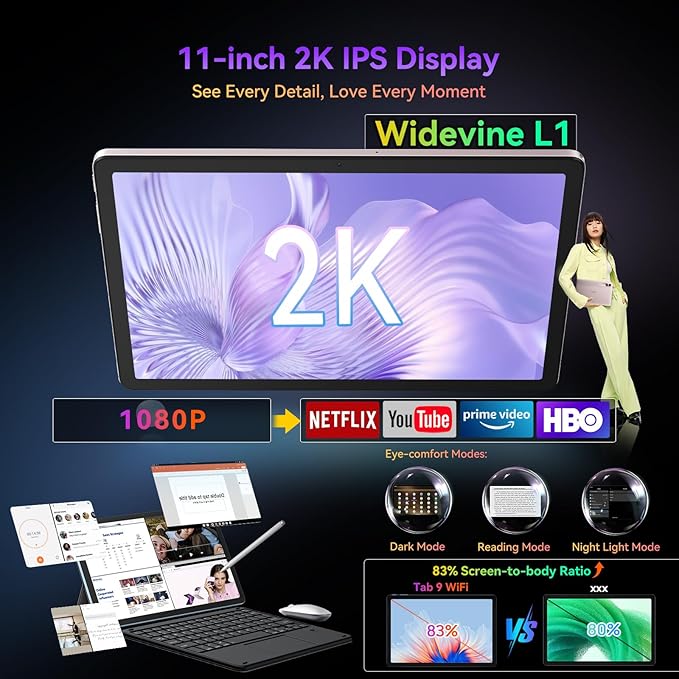Blackview Android 15 Tablet with Gemini Ai, Android Tablet 11 inch with 24GB+256GB/2TB TF, 5G WiFi Tablets, Octa Core CPU, 8200mAh, 2K Incell Screen, 13MP+8MP Camaras/Face ID, Blue