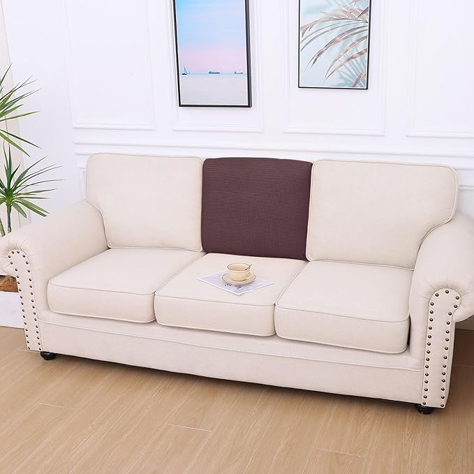 hyha Waterproof Couch Cushion Covers for Pets, Non Slip Sofa Cover for Dogs Washable, Soft Thick Stretch Jacquard Fabric, Sofa Slipcovers with Elastic Bottom (1 Piece for Backrest L, Chocolate)