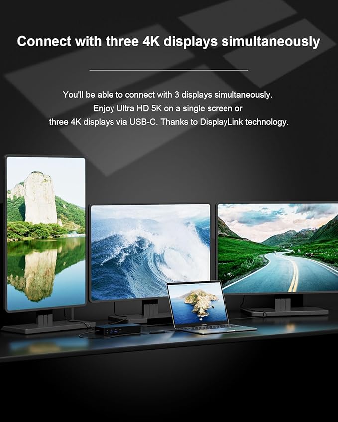 D6000 Universal Docking Station, Up to Triple 4K or Single 5K Display by USB-C, Compatibility with Windows and MacOS