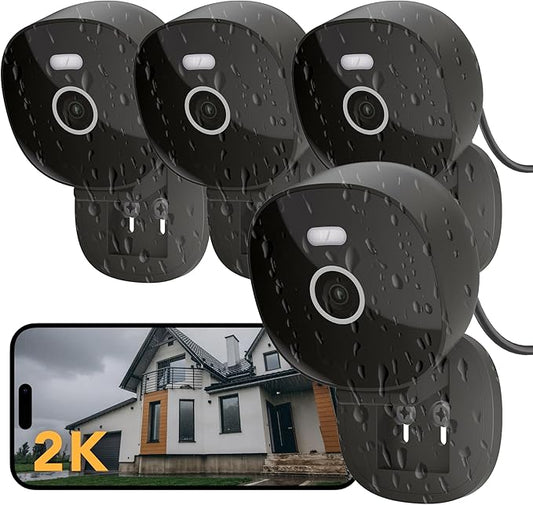 2K Security Camera, Outdoor/Indoor for Home, Pet, Baby, Nanny, IP65 Wterproof Color Night Vision, White Light & Siren, Recording, Motion Detection, Compatible with Alexa,Black-4P