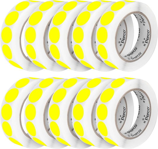 Perco Fluorescent Yellow 1-Inch Perforated Circle Dot Sticker Labelsâ10 Rolls, 10,000 Round Stickers â with Permanent Adhesive for Inventory Management, Color Coding, Garage Sales, CraftsâMade in USA
