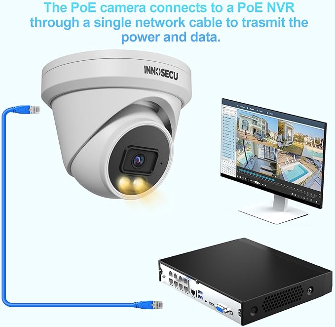 8MP Turret PoE Camera Outdoor, Smart Dual Light AI IP Security Camera, Color Night Vision, Built-in Mic, 2.8mm Lens Wide Angle 110°, Face Detection, Human Vehicle Detection, IND8BD97S
