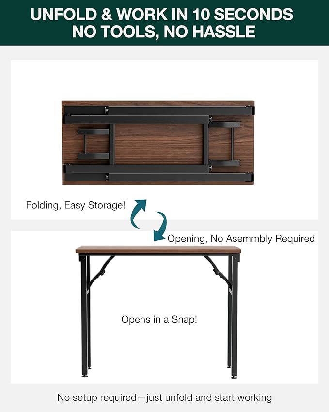 Frylr Small Folding Computer Desk – Portable 35.8 Inch Foldable Laptop Table, Collapsible and Compact for Easy Storage and Fast Setup, Lightweight for Small Spaces, Craft and Study Use, Dark Walnut