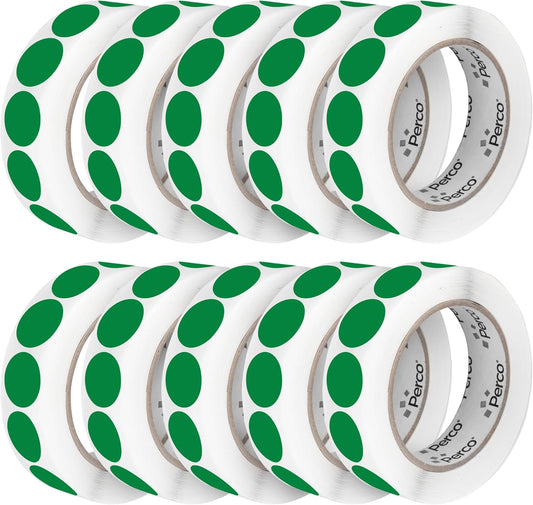 Perco Green 1-Inch Perforated Circle Dot Sticker Labels â 10 Rolls, 10,000 Round Stickers â with Permanent Adhesive for Inventory Management, Color Coding, Garage Sales, CraftsâMade in USA