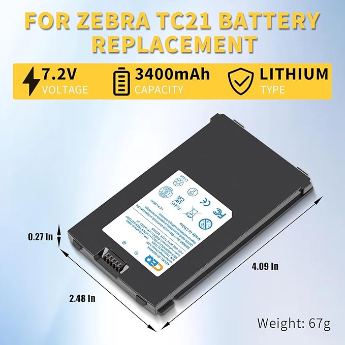 CBQ for Zebra TC21 Scanner Battery TC26 TC210 TC21 TC210K TC26AK TC26CK TC26BK TC26DK TC26EK BT-000411-08 BT-000409A BTRY-TC2Y-1XMA1-01 Replacement Lithium Batteries,3400mAh.