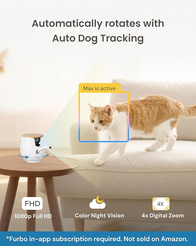 Furbo 360° Cat Camera + Mini 360° Cam [New Subscription Required at Setup] 2-Camera Bundle Nanny Subscription: Cat Safety Alerts, Pet Camera with Speaker, Phone App & Night Vision