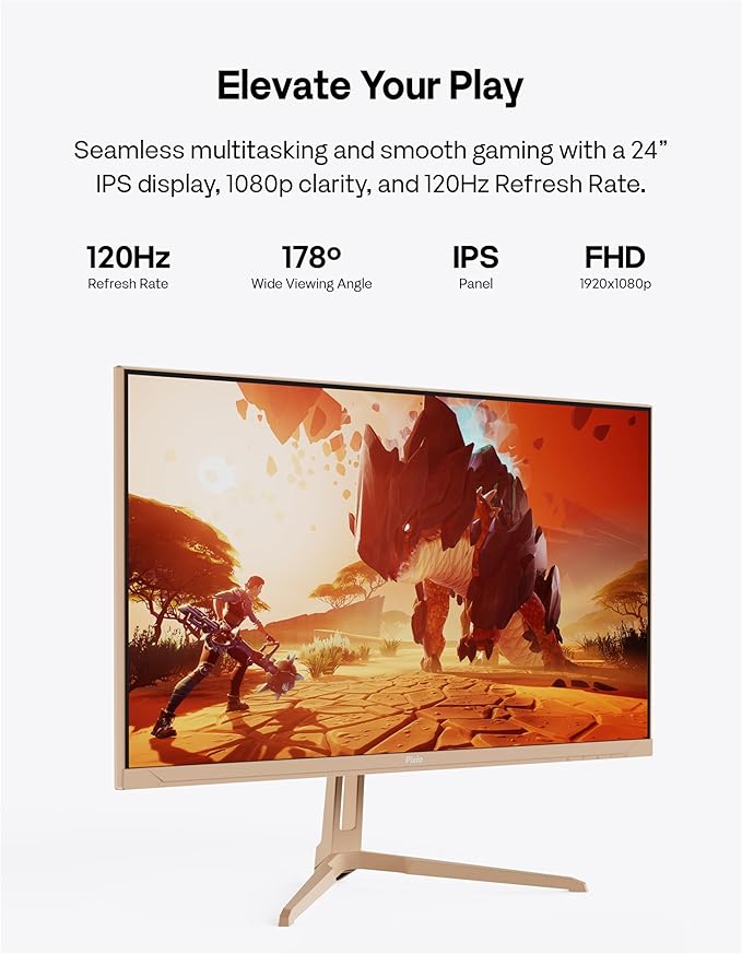 Pixio PX246 Wave Beige 24 inch 120Hz Refresh Rate FHD 1080p Resolution IPS Panel 4ms GTG Response Time Gaming Monitor with Adaptive Sync