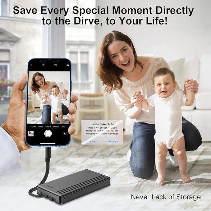 ySky MFi Certified 1TB Portable External Hard Drive for iPhone iPad MacBook Windows Computer USB C Android Phones to Backup,1TB Photo Stick for iPhone