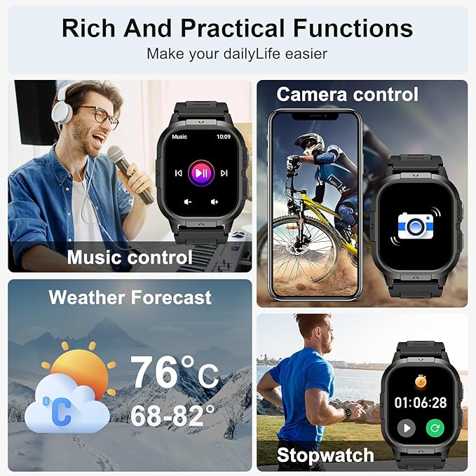 Smart Watch for Men Fitness Tracker: Waterproof Make/Answer Call Military Digital Watches Run Smartwatch Android Phones iPhone Samsung Compatible Heart Rate Monitor Orange Black