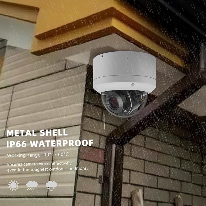 IP Security 4K 8MP H.265 POE PTZ Dome Camera, 5X Optical Zoom, 2.7-13.5mm Lens, Indoor/Outdoor Network IP Camera, Pan 355° Tilt 90°, IP66 Waterproof, 98ft Night Vision, Motion Detection