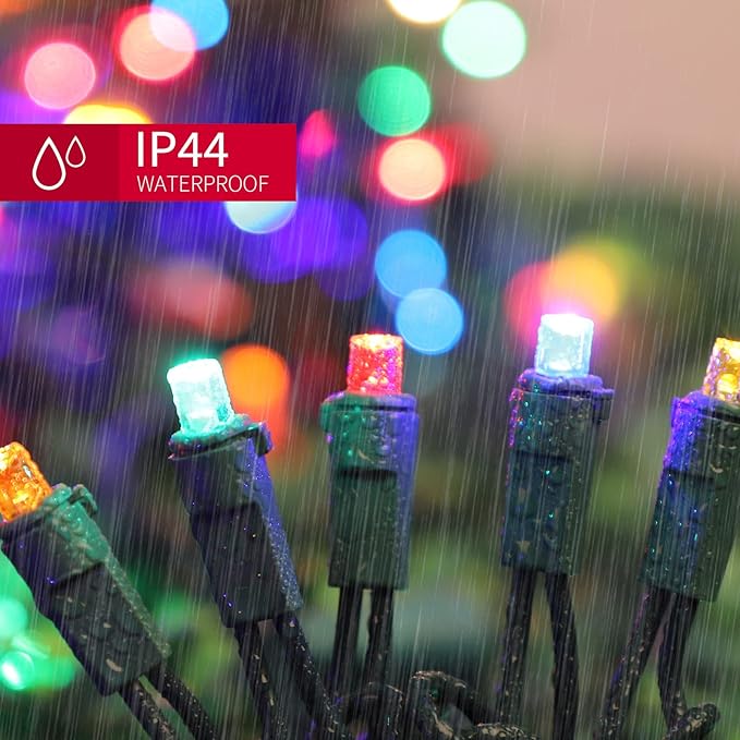 Multicolor Wide Angle LED Christmas Lights, 64.8 Ft 300 Count, Pack of 3 Strands 21.9 Ft 100 Lights UL Certified Commercial Grade Green Wire 5mm Holiday String Light