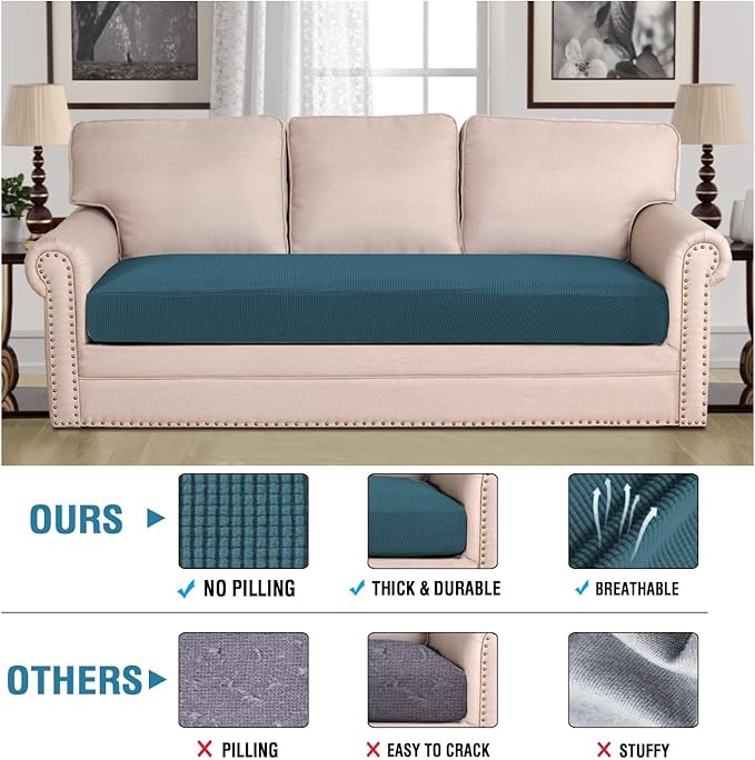 H.VERSAILTEX Super Stretch Individual Seat Cushion Covers Sofa Covers Couch Cushion Covers Slipcover Sets Thick Jacquard Textured Twill Fabric (1 Piece Sofa Cushion Cover, Deep Teal)