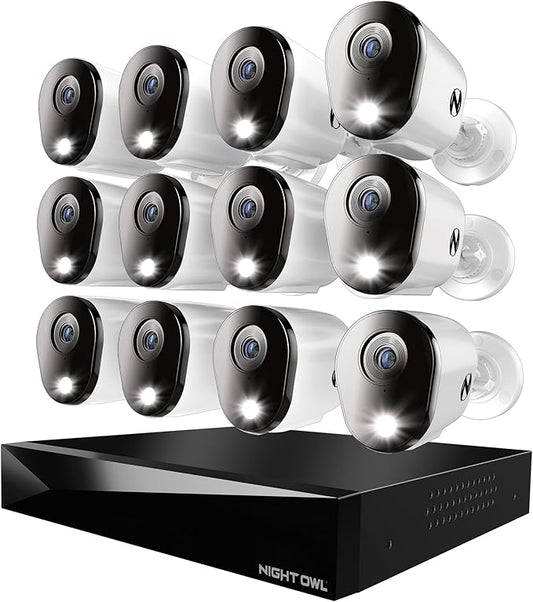 Night Owl 2-Way Audio 20 Channel DVR Video Home Security Camera System with (12) Wired 4K HD Indoor/Outdoor Deterrence Cameras and 2TB Hard Drive (Add up to 4 Wi-Fi Cameras) (12 Camera)