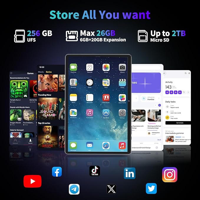 2025 Android 15 tablet with keyboard, 26GB+256GB+2TB Expand, 10 inch 2-in-1 Tablets with 8-Core, 5G WiFi, 8000mAh, BT5.0, 5MP+13MP, GMS, GPS, Widevine L1, Tablet PC with Mouse, Case, Stylus (Black)