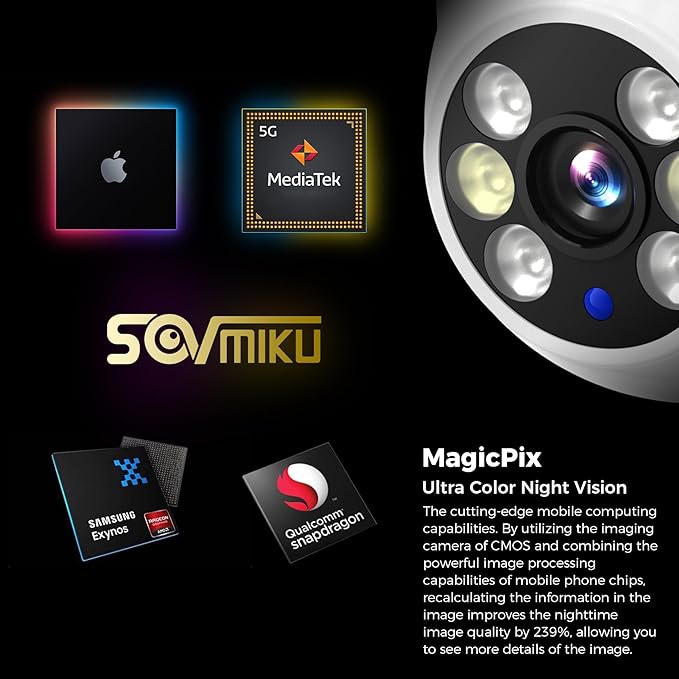 Sovmiku CA3 AI Auto Tracking Mini 2K Security Camera Wireless Outdoor, Two-Way Audio, Easy to Setup, 9.8Ft Power Cable,360° View, Color Night Vision, Audible Flashlight Alarm, 180 Days Exchange Policy