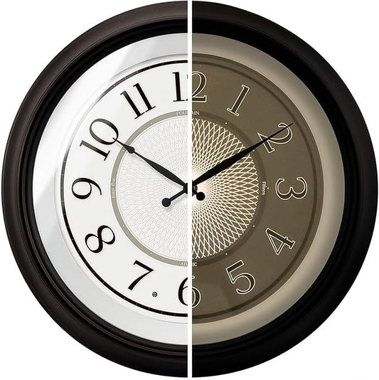 18 Inch Galaxy Luminous Atomic Wall Clock with Night Light, Illuminated Wall Clock with Smart Sensor to Turn on/Off LED Light, Oil Rubbed Bronze Finish, Unique
