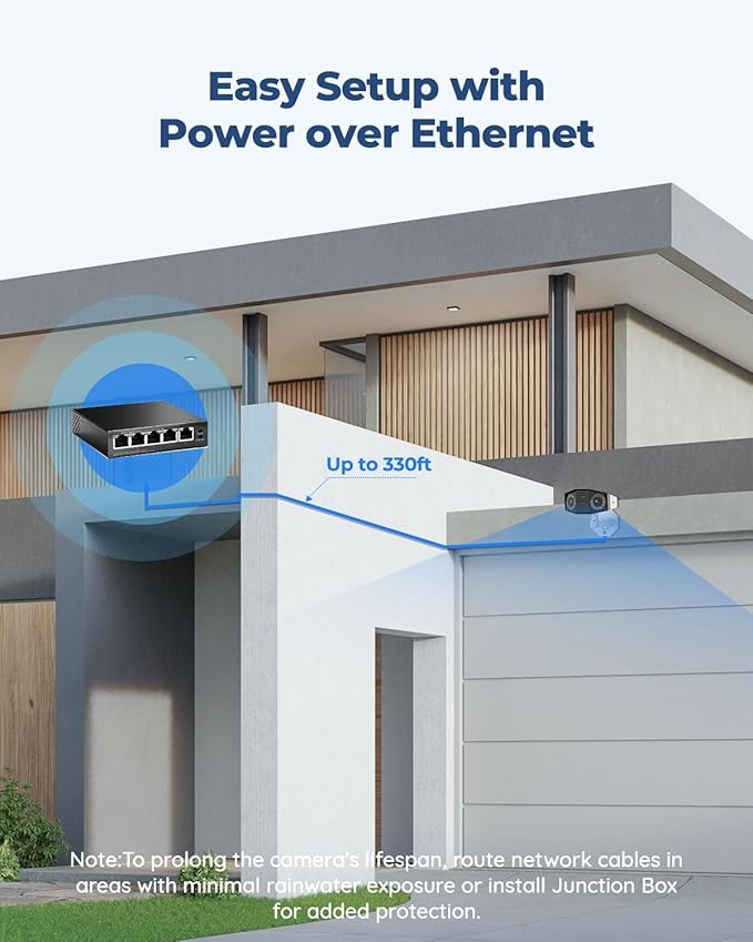 REOLINK 4K PoE Security Camera System, Home Outdoor IP Camera in 180 Degree Viewing Angle, Human/Vehicle/Pet Detection, Color Night Vision, Two Way Talk, Up to 512GB microSD Card, Duo 2 PoE