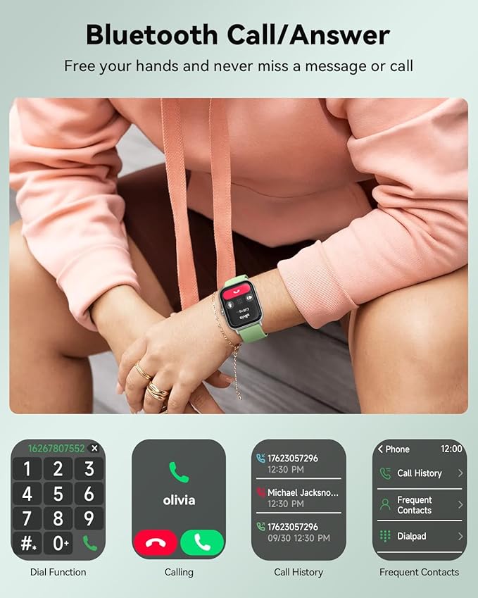 Smart Watches for Women/Men, Smart Watch for Android Phones and iPhone Compatible, Alexa Built-in, 1.8" Fitness Watches for Women, IP68 Waterproof /Bluetooth Call, Heart Rate/Sleep Monitor, Green