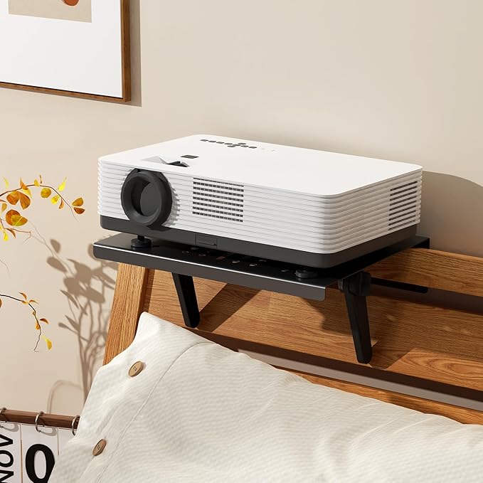 No Drilling Metal Projector Mount, Adjustable Angle Projector Mount Shelf for Sofa and Bedside, Foldable for Storage,Perforated Design for Heat Dissipation,Projector Wall Mount for Living Room
