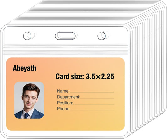 100 Pack Extra Thick ID Card Name Badge Holder Heavy Duty Waterproof Clear Plastic PVC Horizontal Sleeve Pocket Resealable