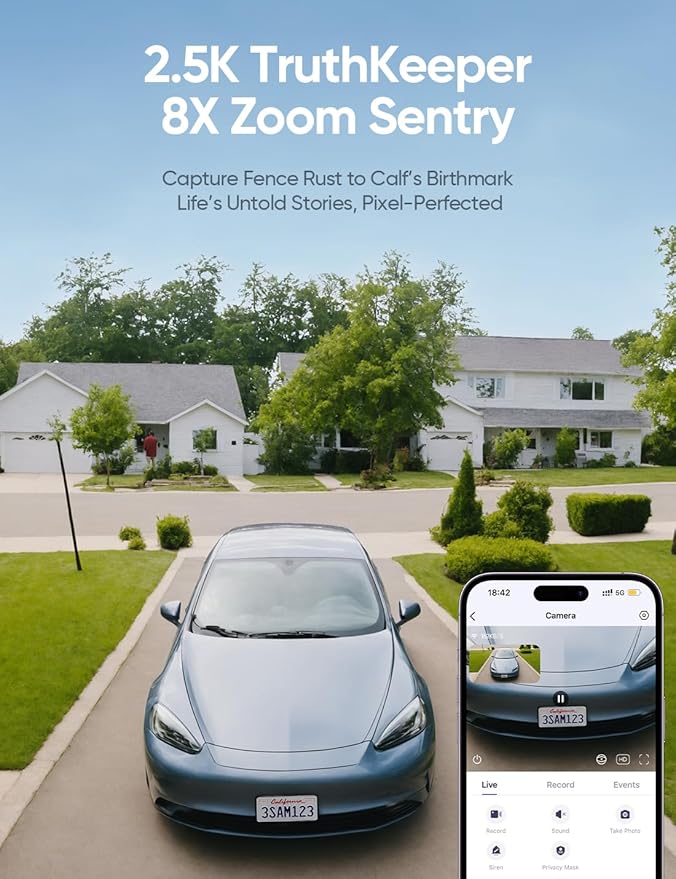 4G LTE Cellular Security Camera Outdoor 2.5K QHD, No WiFi 24/7 Recording, vSIM & 64GB SD, 8W Solar Panel Powered, Pan Tilt AI Person/Animial/Vehicle Tracking, Color Night Vision, IP67 Cold-Resistant