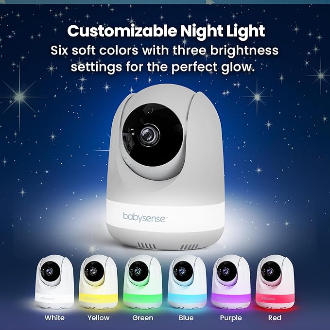 Babysense Full HD 5.5" Split Screen Baby Monitor with Camera and Audio, 6-Color Night Light, White Noise, Sound & Light Machine, 20-Hour Battery, Hack-Proof Non-WiFi Secure Connection