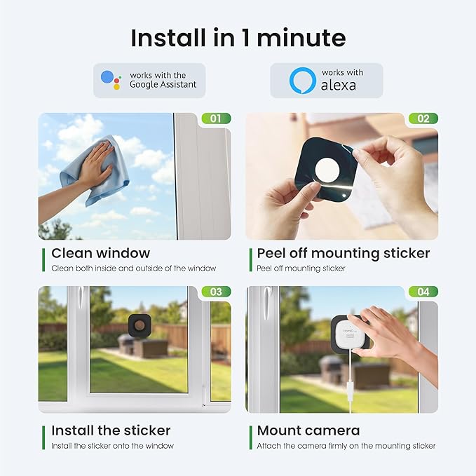 Window Security Camera 2K, Indoor WiFi Cameras 2.4GHz/5GHz, 2 Pack with Colorvue AI Color Night Vision, Person Detection with Auto-Focus, 24/7 Recording Compatible with Alexa & Google Home