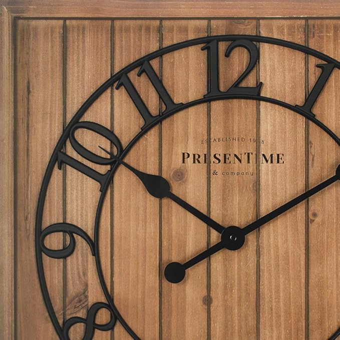 Presentime & Co 21" Farmhouse Square Shiplap Barn Door Wood Clock - Fir, Arabic Numeral. Home Decoration/Wall Decoration/Farmhouse Décor for Living Room, Dining Room, and Entryway.