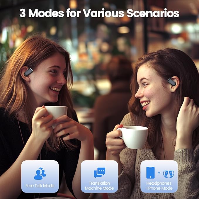 AI Translation Earbuds Real Time 164 Languages 80H Playtime Translator Ear Buds Audifonos Traductores Inglés Español Wireless Translating Earbuds Bluetooth Headphones for Travel Meeting Learning Black